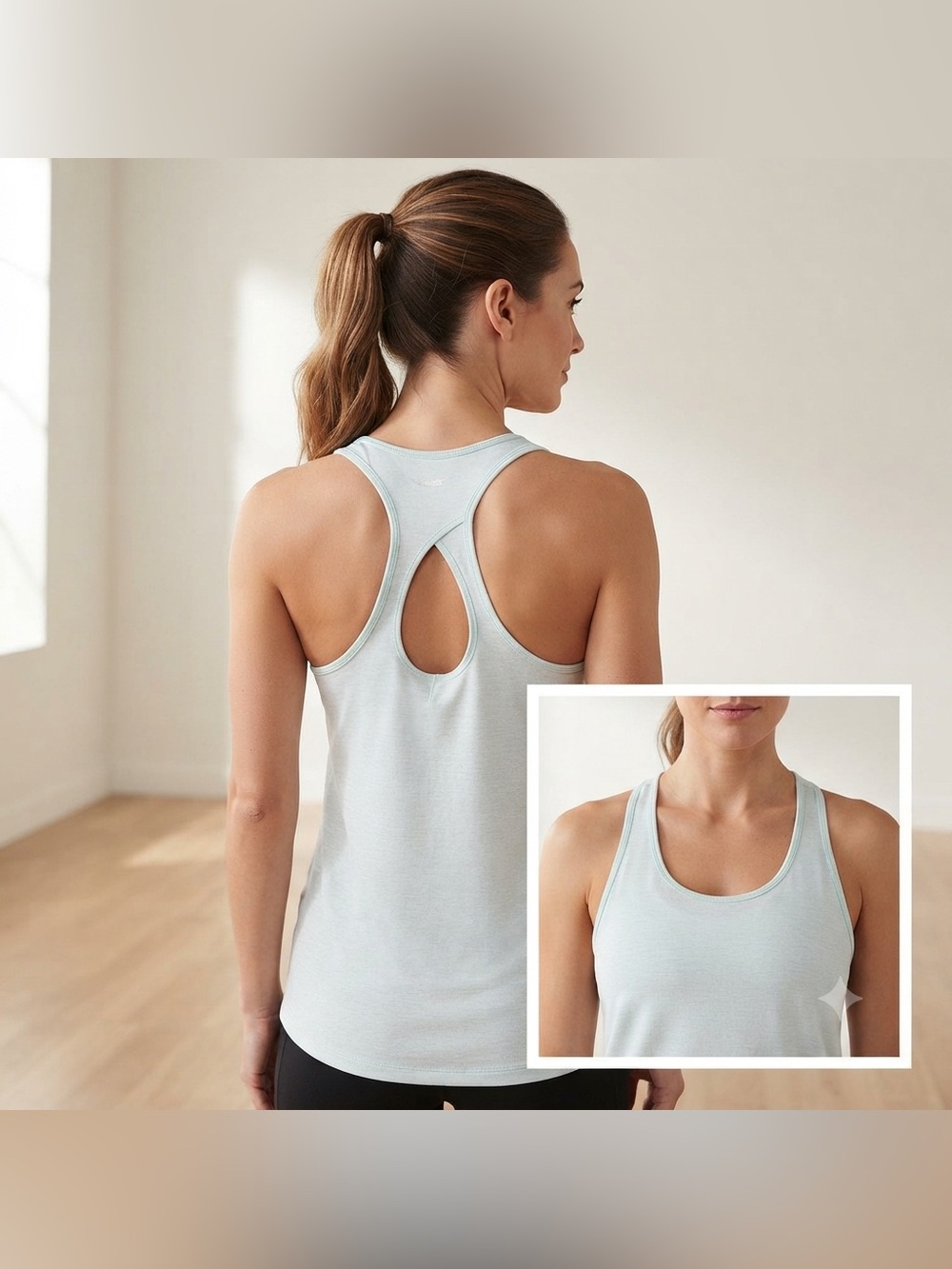 ACX Aqua Racerback Workout Top with Back Cutout Womens Size M